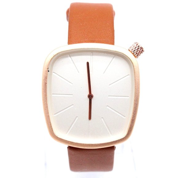 Ok Time Watch Irregular Rose Gold Tone Dial Faux Leather Strap Analog Quartz - Picture 2 of 8